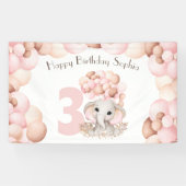 Birthday Girl Cute Pink Elephant Banner (Horizontaal)
