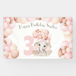 Birthday Girl Cute Pink Elephant Banner