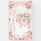 Birthday Girl Cute Pink Elephant Banner (Verticaal)