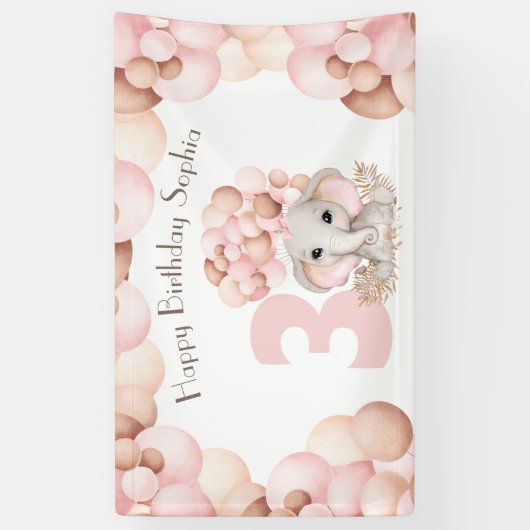 Birthday Girl Cute Pink Elephant Banner (Verticaal)