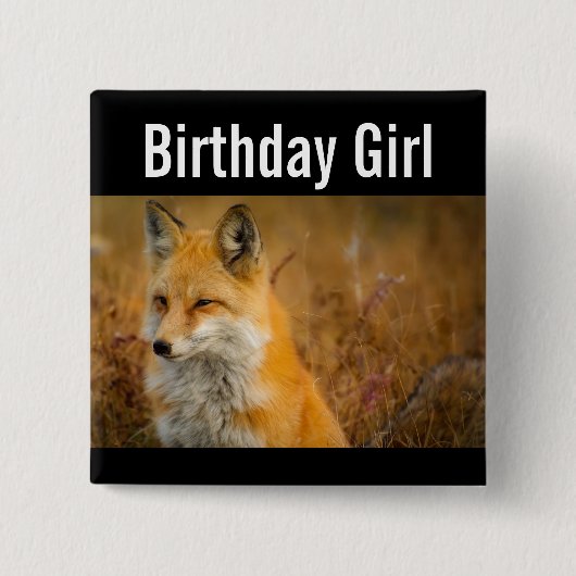 Birthday Girl Cute Red Fox Natuur Foto Vierkante Button 5,1 Cm (Voorkant)