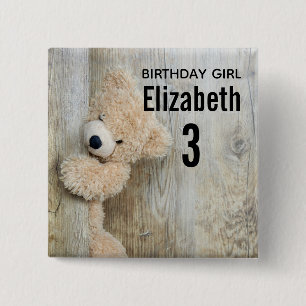 Birthday Girl Cute Stuffed Beer Foto Vierkante Button 5,1 Cm