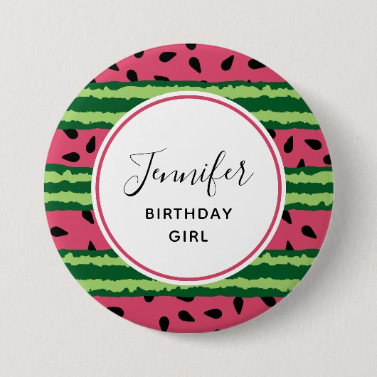Birthday Girl Cute Watermelon Pattern Pink & Green Ronde Button 7,6 Cm (Voorkant)