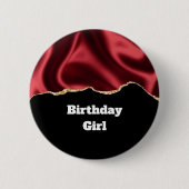 Birthday Girl Dark Red Glam Wavy Satin Abstract - Ronde Button 5,7 Cm (Voorkant)