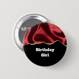 Birthday Girl Dark Red Glam Wavy Satin Abstract - Ronde Button 5,7 Cm