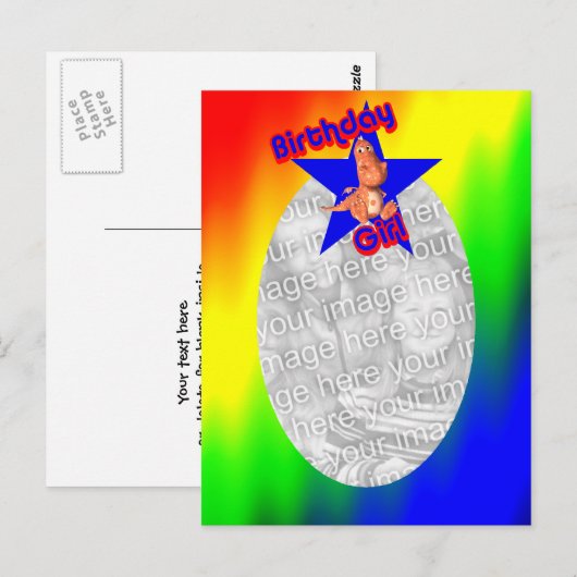 Birthday Girl Dinosaur Cute Photo Briefkaart (Voorkant / Achterkant)