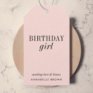 Birthday Girl   Eenvoudig Blush Pink Feminine Girl Cadeaulabel