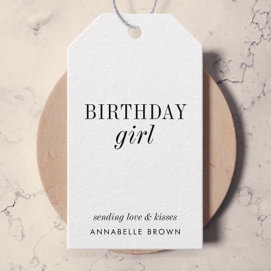 Birthday Girl | Eenvoudig minimalistisch zwart-wit Cadeaulabel