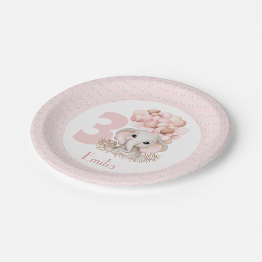 Birthday Girl Elephant Pink Paper Borden Papieren Bordje (Gekanteld)