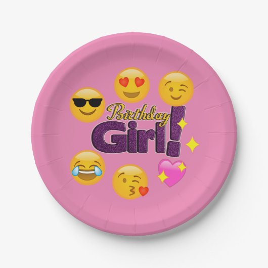 Birthday Girl Emoji Papieren Bordje (Voorkant)