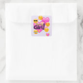 Birthday Girl Emojis Heart Vierkante Sticker (Tas)