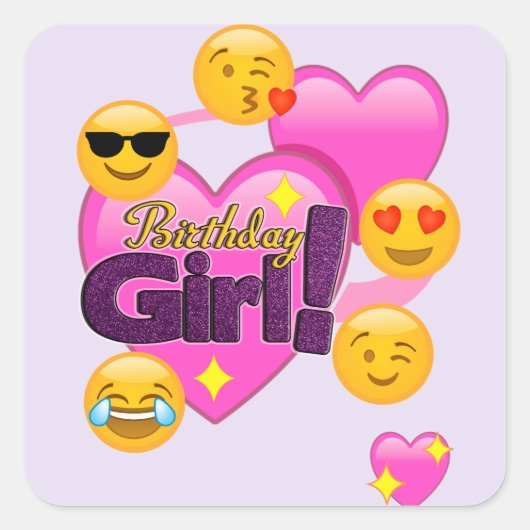 Birthday Girl Emojis Heart Vierkante Sticker (Voorkant)