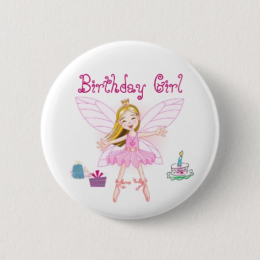 Birthday Girl Fairy Ballerina Ronde Button 5,7 Cm (Voorkant)