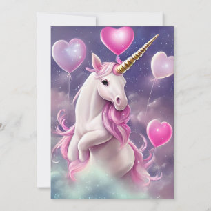 Birthday Girl Fantasy Unicorn met roze ballonnen Feestdagenkaart