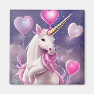 Birthday Girl Fantasy Unicorn met roze ballonnen Magneet