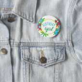 Birthday Girl Floral Colorful Pin Button (In situ)