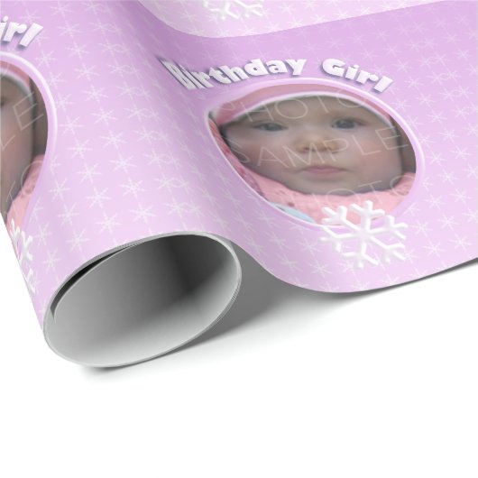 Birthday Girl Foto Pink Winter Onederland Cadeaupapier (Rol Hoek)