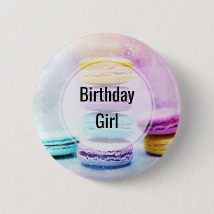 Birthday Girl Foto van Colorful Delicious Macarons Ronde Button 5,7 Cm