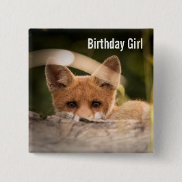 Birthday Girl Foto van een Cute Little Oranje Fox Vierkante Button 5,1 Cm