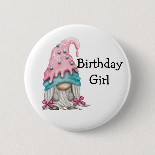 Birthday Girl Gnome Button (Voorkant)