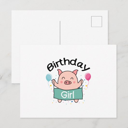 Birthday Girl Happy Pig Lover Briefkaart (Voorkant / Achterkant)