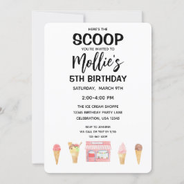 Birthday Girl Ice Cream Cone Pink Party Uitnodigin Kaart