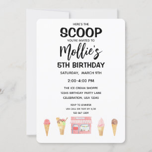 Birthday Girl Ice Cream Cone Pink Party Uitnodigin Kaart
