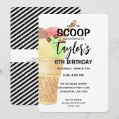 Birthday Girl Ice Cream Cone Pink Party Uitnodigin Kaart (Voorkant / Achterkant)