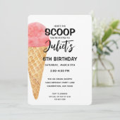 Birthday Girl Ice Cream Cone Pink Party Uitnodigin Kaart (Staand voorkant)