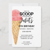 Birthday Girl Ice Cream Cone Pink Party Uitnodigin Kaart (Voorkant)
