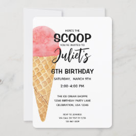 Birthday Girl Ice Cream Cone Pink Party Uitnodigin Kaart