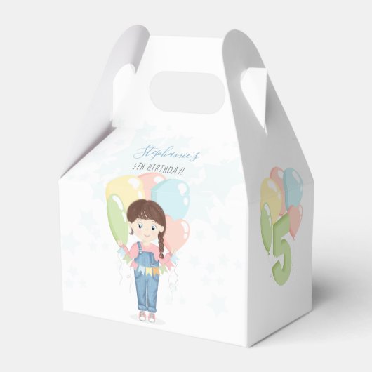 Birthday Girl in Overalls Brunette Bedankdoosjes (Achterkant)