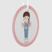 Birthday Girl in Overalls Brunette Ornament (voorkant)