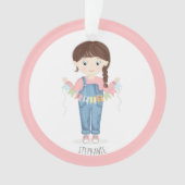 Birthday Girl in Overalls Brunette Ornament (voorkant)
