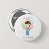 Birthday Girl in Overalls Brunette Ronde Button 5,7 Cm (Voorkant /achterkant)