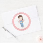 Birthday Girl in Overalls Brunette Ronde Sticker (Envelop)