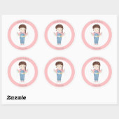 Birthday Girl in Overalls Brunette Ronde Sticker (Vel)