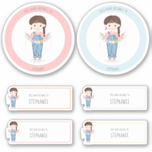 Birthday Girl in Overalls Brunette Sticker