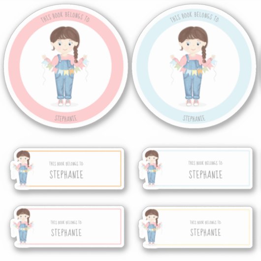 Birthday Girl in Overalls Brunette Sticker (Voorkant)