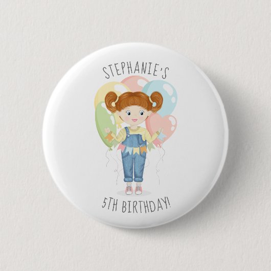 Birthday Girl in Overalls Redhead Button (Voorkant)