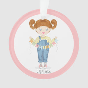 Birthday Girl in Overalls Redhead Ornament