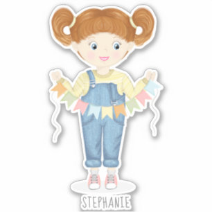 Birthday Girl in Overalls Redhead Sticker