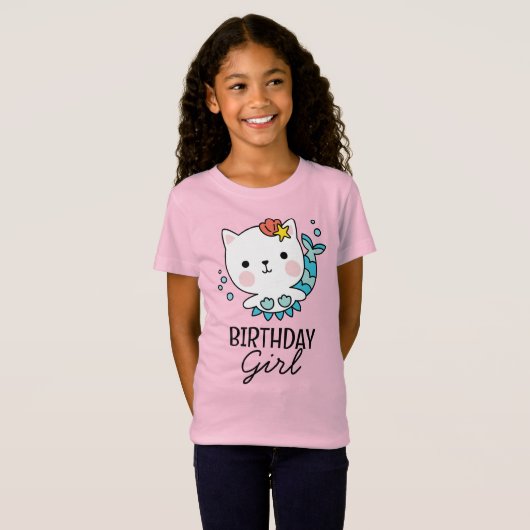 Birthday Girl | Kat Mermaid Birthday T-Shirt (Voorkant volledig)