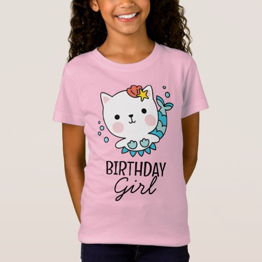 Birthday Girl | Kat Mermaid Birthday T-Shirt (Voorkant)
