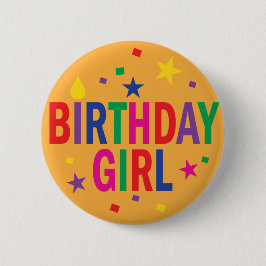 Birthday Girl kleurige knop Ronde Button 5,7 Cm