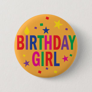Birthday Girl kleurige knop Ronde Button 5,7 Cm