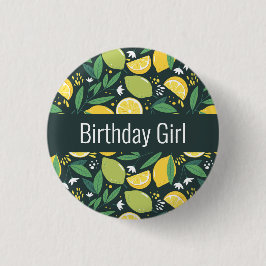 Birthday Girl - Lemon and Limes Fruit Pattern Ronde Button 3,2 Cm
