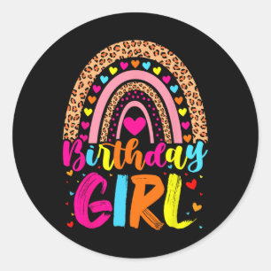 Birthday Girl Leopard Rainbow Birthday Party Famil Ronde Sticker