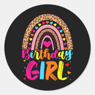 Birthday Girl Leopard Rainbow Birthday Party Famil Ronde Sticker