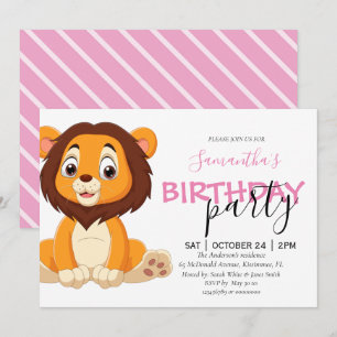Birthday Girl LION Uitnodiging